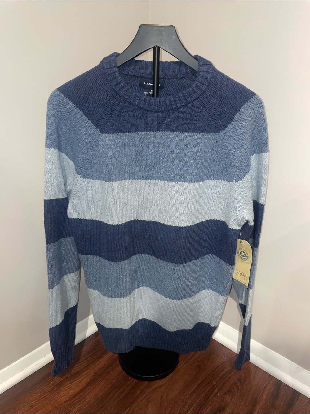 J. Crew Men's Crewneck Sweater in Navy and Light Blue. Medium